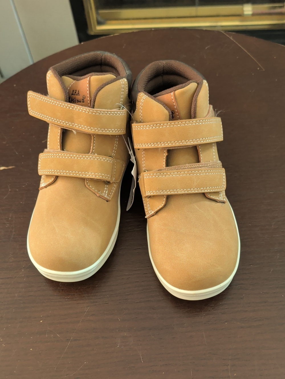 NEW NWT Little Kids Tan Double Strap High-Top Sneakers Size 1 Construction Dad